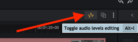 Toggle audio levels editing: включение режима правки уровней на таймлайне